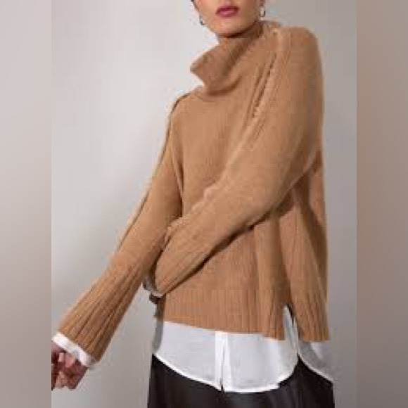 Brochu Walker Tan Layered Cowl Neck Sweater - Picture 3 of 14